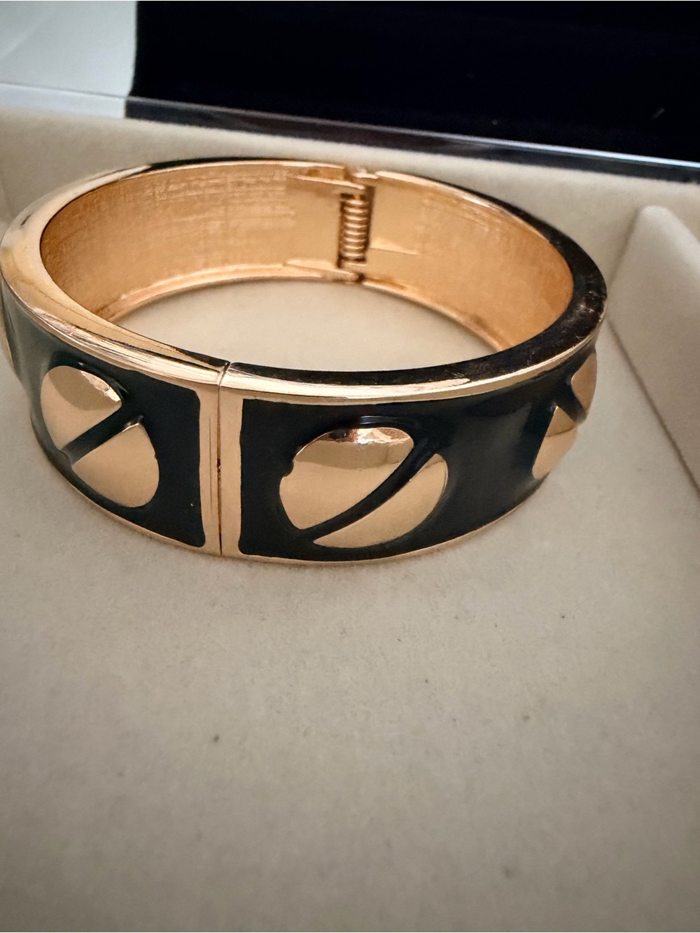 Gold-Tone Black Enamel Hinged Bangle Bracelet